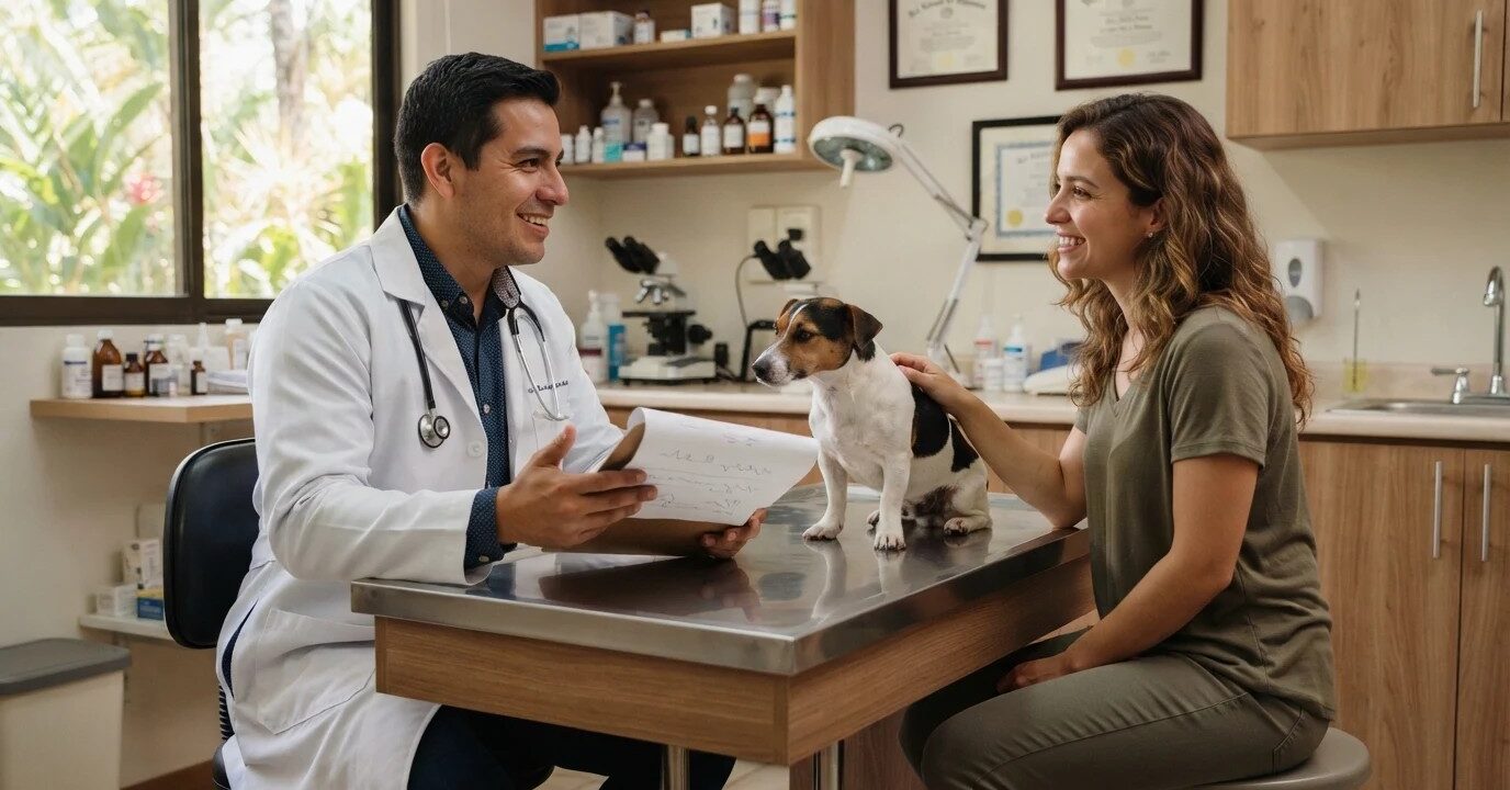 Veterinario explicando con transparencia el procedimiento y el costo antes de proceder