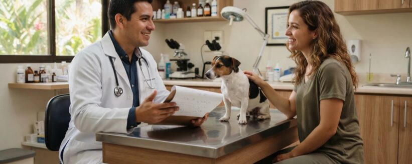 Veterinario explicando con transparencia el procedimiento y el costo antes de proceder Veterinario explicando con transparencia el procedimiento y el costo antes de proceder
