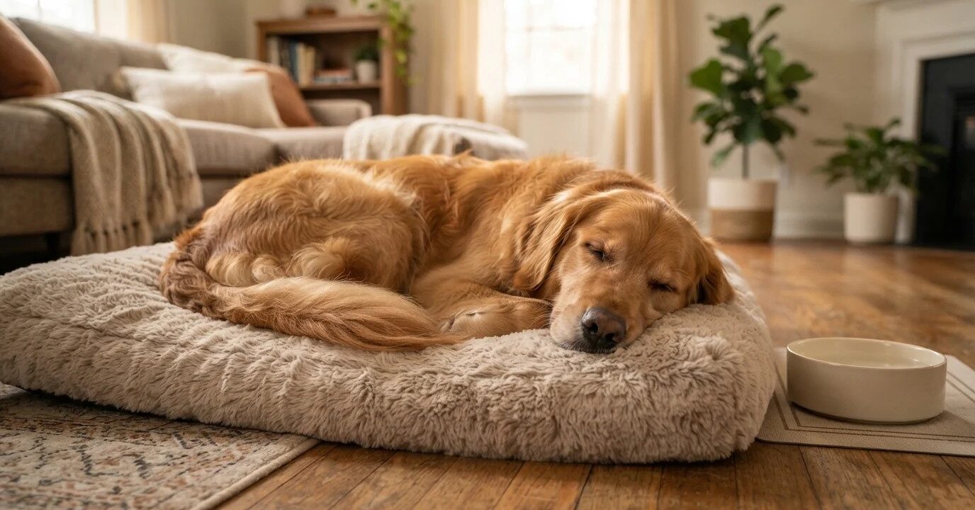 Perro descansando cómodamente en casa después de su vacuna Perro descansando cómodamente en casa después de su vacuna